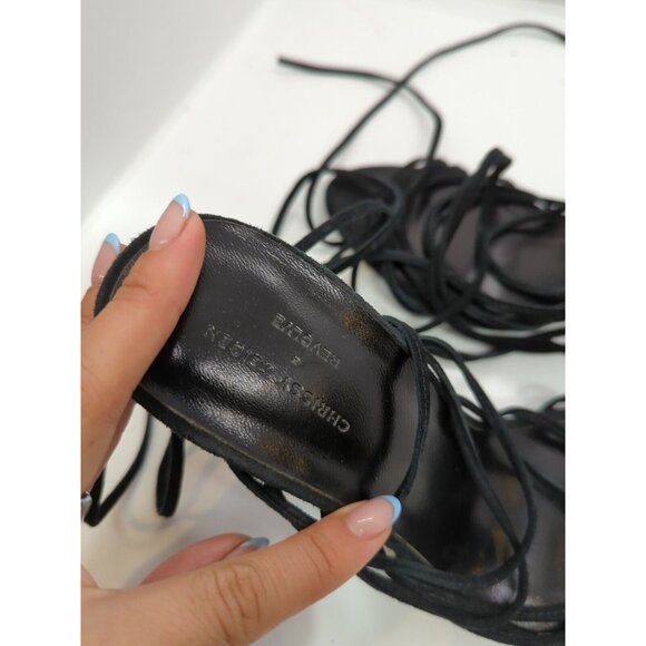 Chrissy Teigen X Revolve Women's Black Strappy Ankle Tie Around Sued Heel sz 6.5 - Picture 4 of 9
